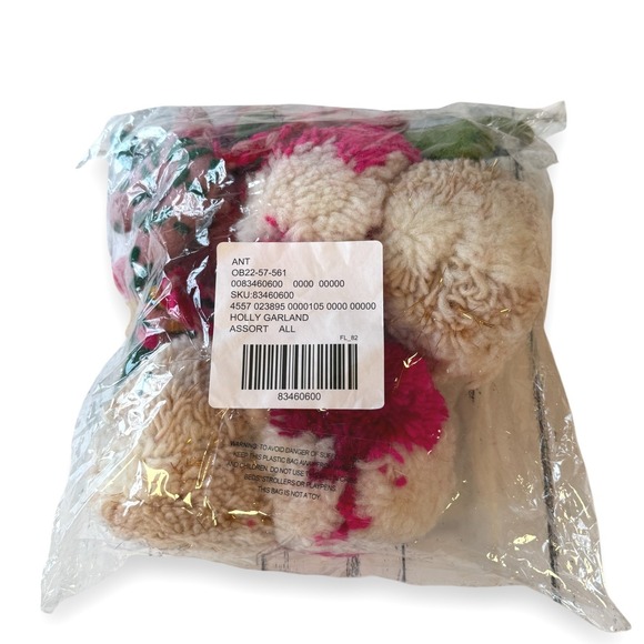 Anthropologie Holly Garland Stocking Pom Pom Christmas Holiday Decor New - Picture 11 of 12